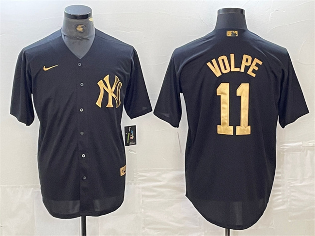 Men's New York Yankees #11 Anthony Volpe Black Cool Base Stitched Baseball Jersey